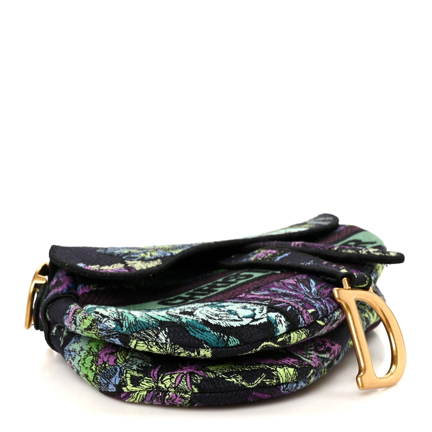 Canvas Embroidered Petites Fleurs Saddle Bag Black Multicolor