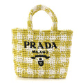 Yarn Raffia Effect Crochet Embroidered Small Logo Tote Citron Yellow