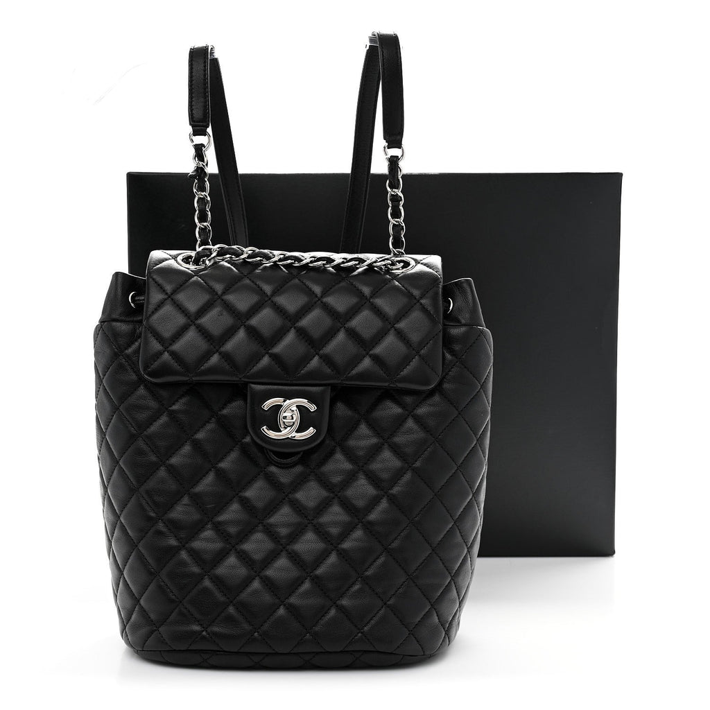 Lambskin Quilted Small Urban Spirit Backpack Black