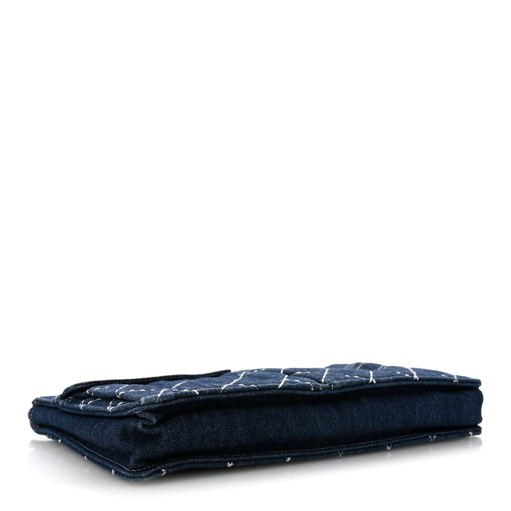 Denim Quilted Zipped Clutch Blue