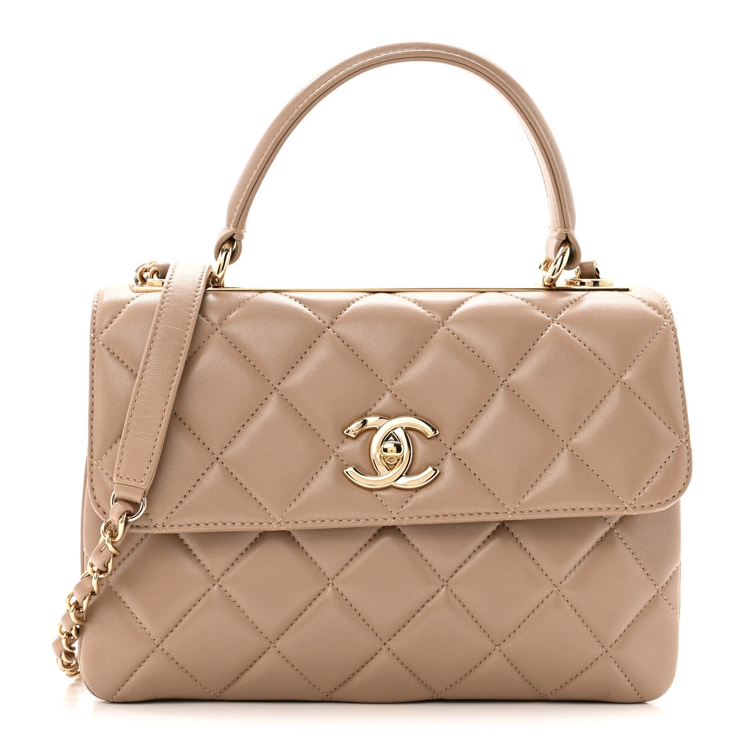 Lambskin Quilted Small Trendy CC Dual Handle Flap Bag Beige