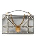 Metallic Patent Studded Diorama Top Handle Wallet on Chain Pouch Silver