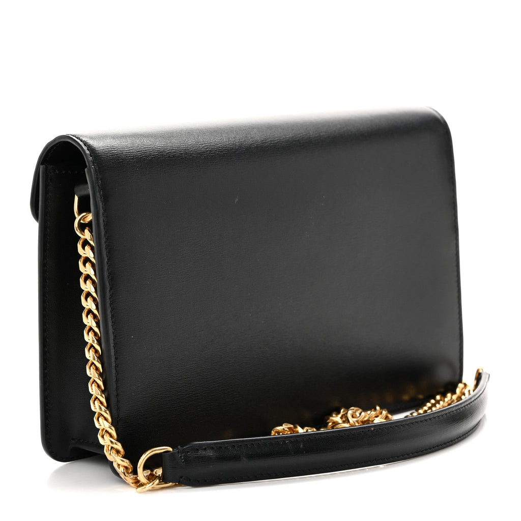 Shiny Calfskin Triomphe Margo Wallet on Chain Black