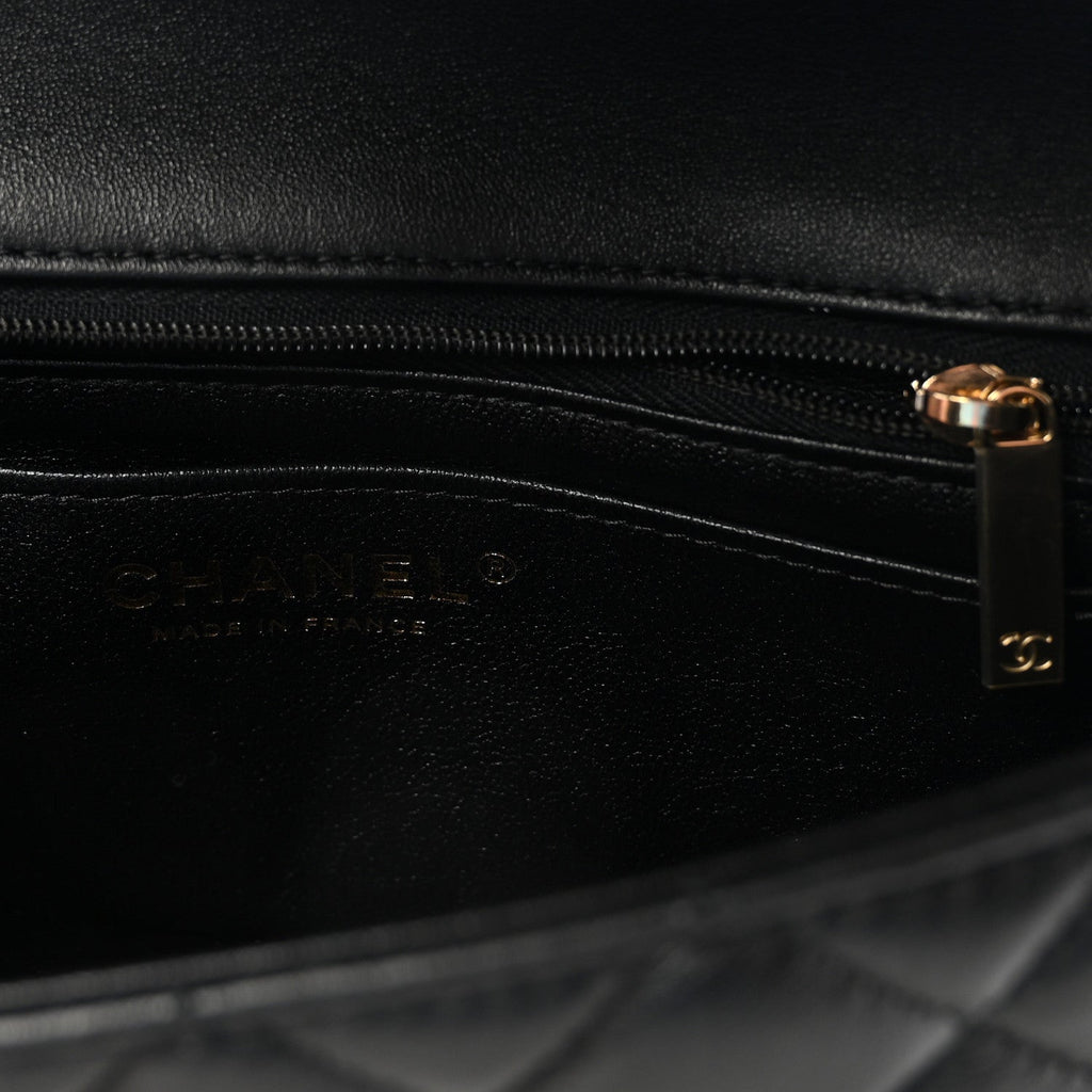 Lambskin Quilted Mini Rectangular Flap  Black