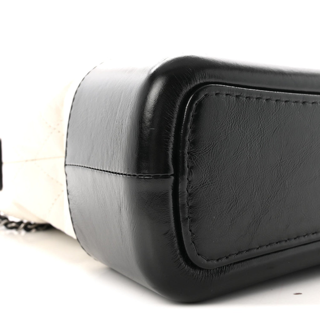 Aged Calfskin Quilted Medium Gabrielle Hobo Black White