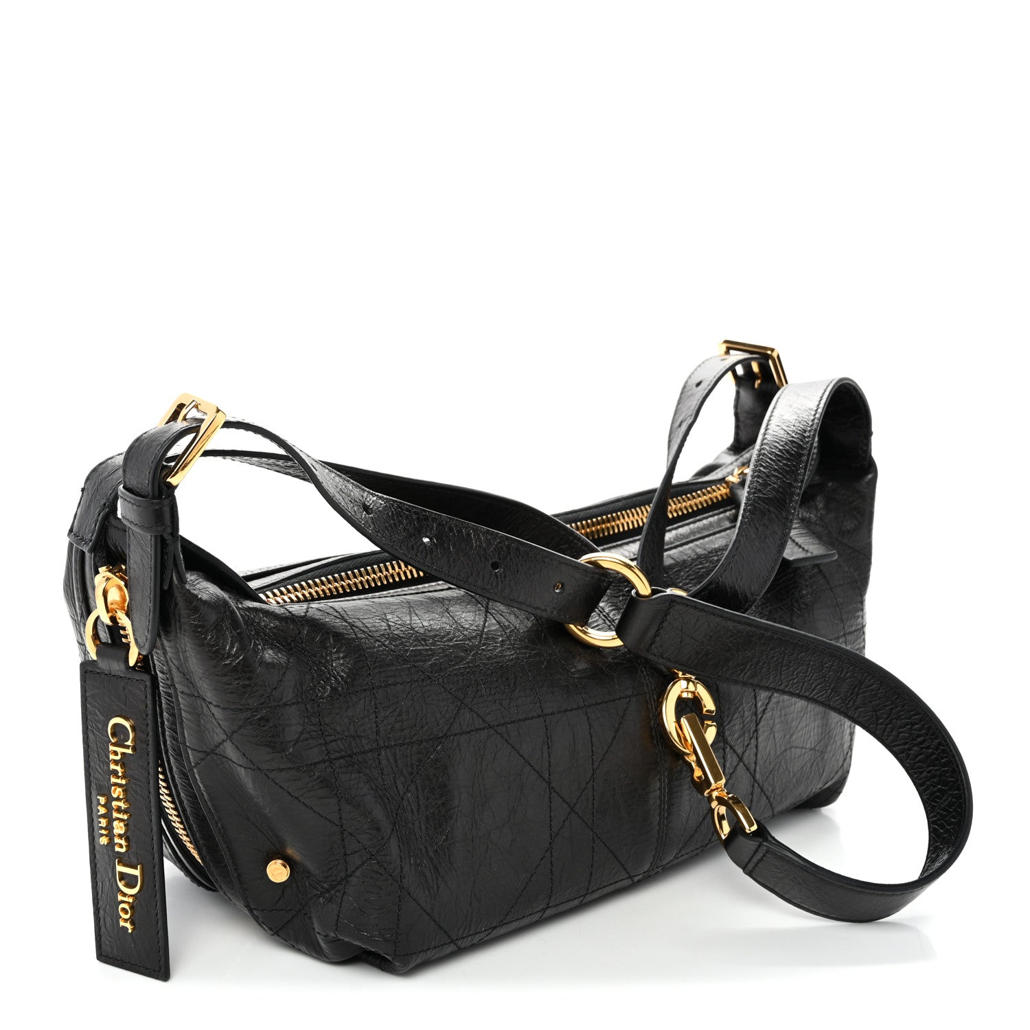 Crinkled Calfskin Macrocannage Small D-Journey Bag Black