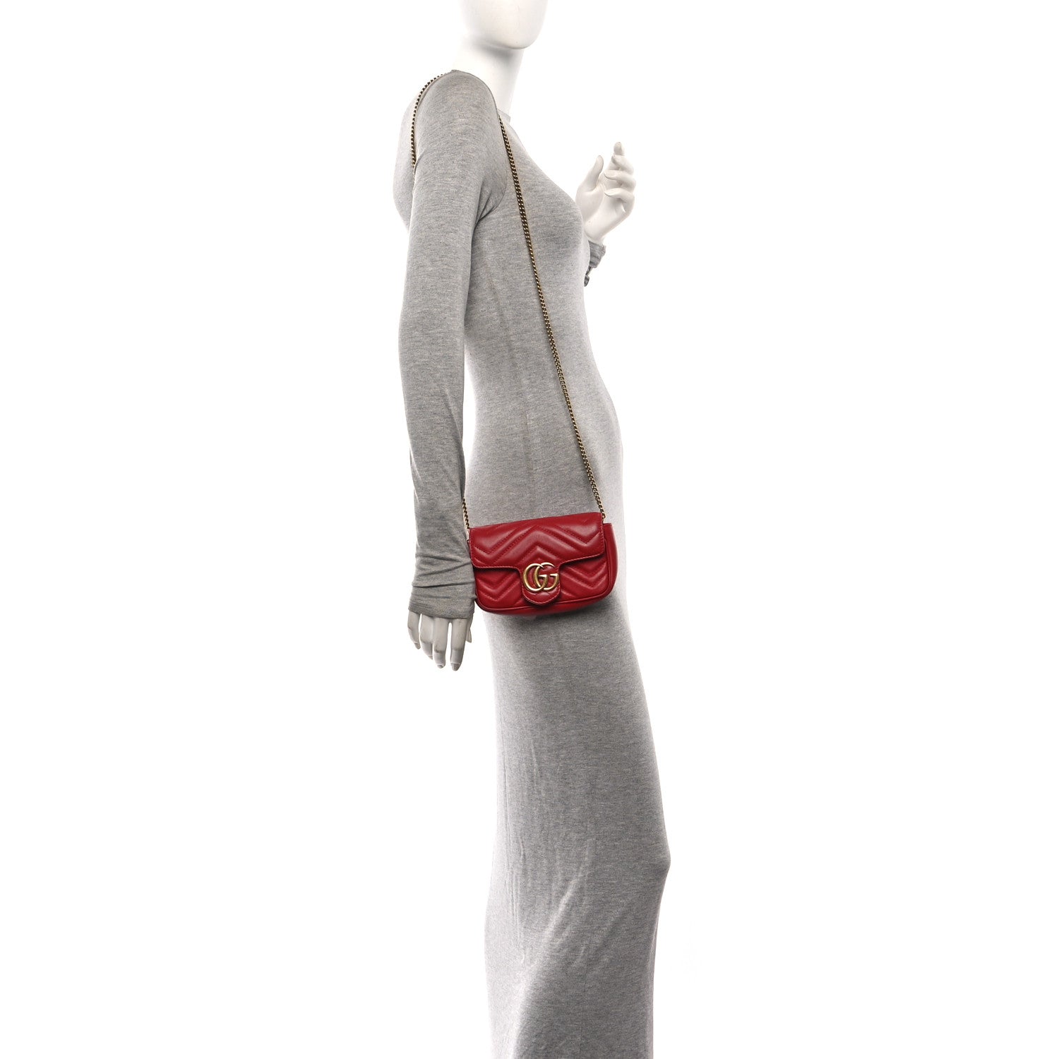 Calfskin Matelasse Super Mini GG Marmont Shoulder Bag Hibiscus Red