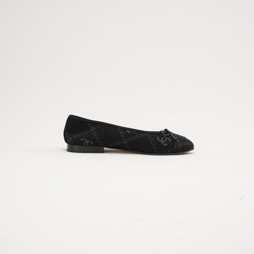 Chanel Black Printed Denim CC Cap Toe Ballet Flats 37.5