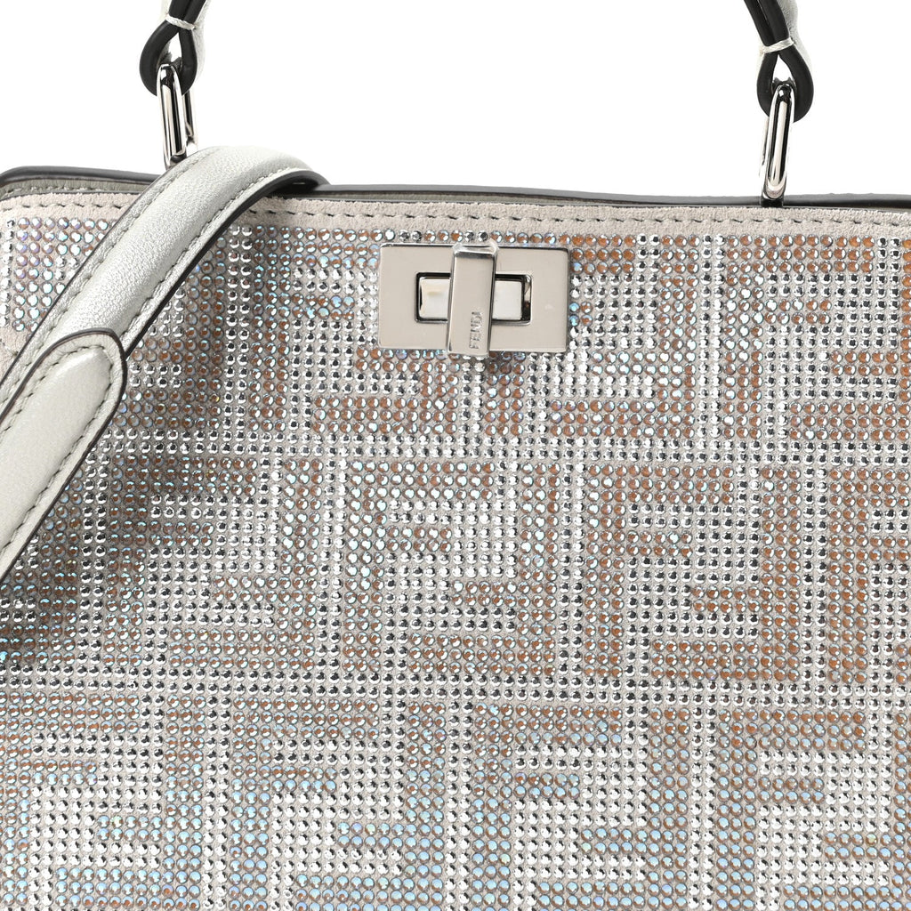 Iridescent Crystal Vitello Laminato Suede FF Petite Peekaboo I SEE U Satchel Cappuccino