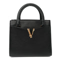 Grainy Calfskin Virtus Top Handle Tote Black
