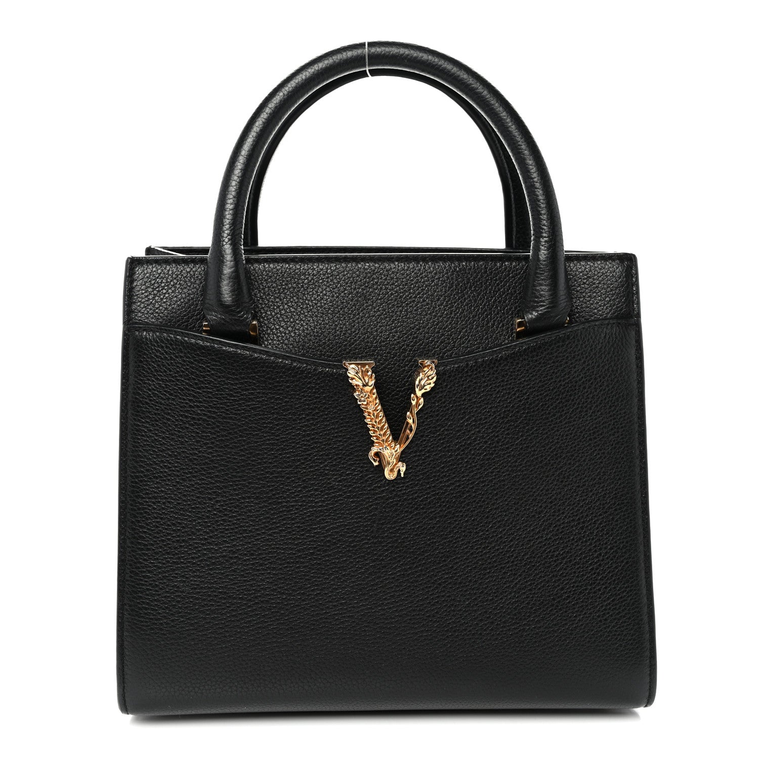 Grainy Calfskin Virtus Top Handle Tote Black