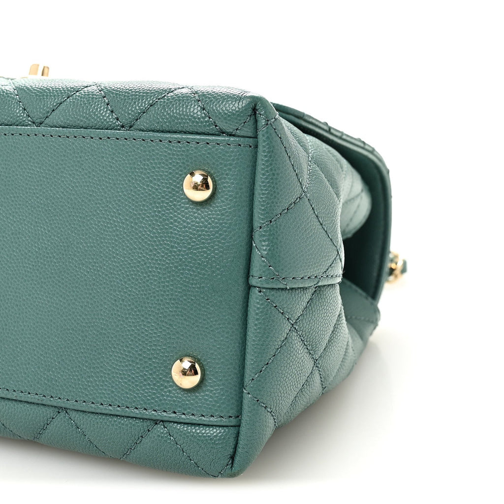 Caviar Quilted Lizard Embossed Small Coco Handle Flap Green
