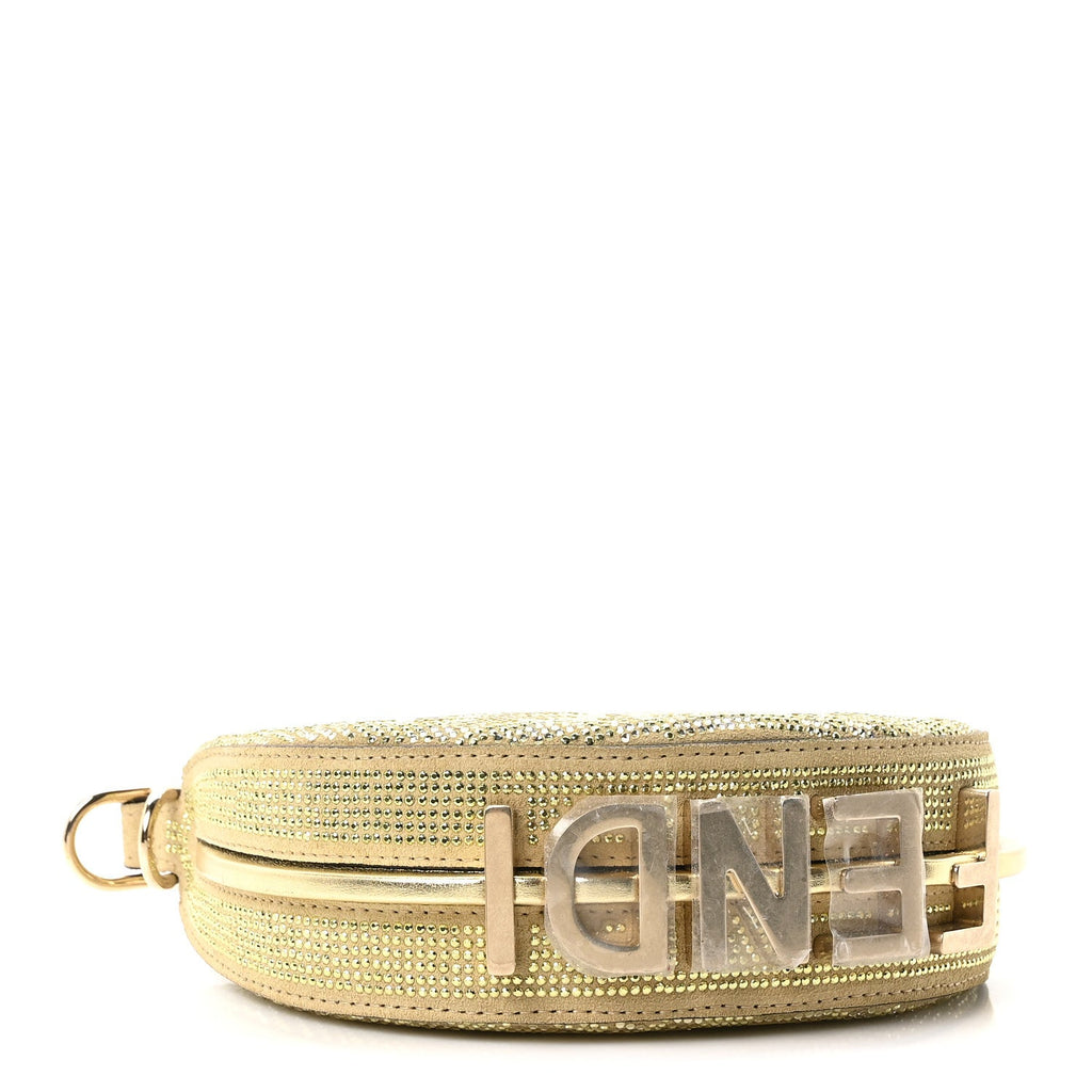 Crystal Vitello Laminato Suede FF Nano Fendigraphy Hobo Bag Platino