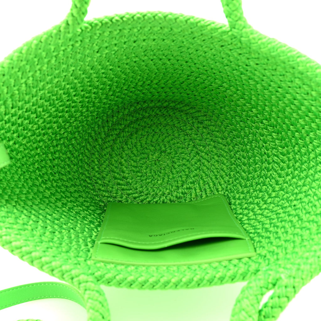 Nylon Lambskin Woven Small Ibiza Basket With Strap Green