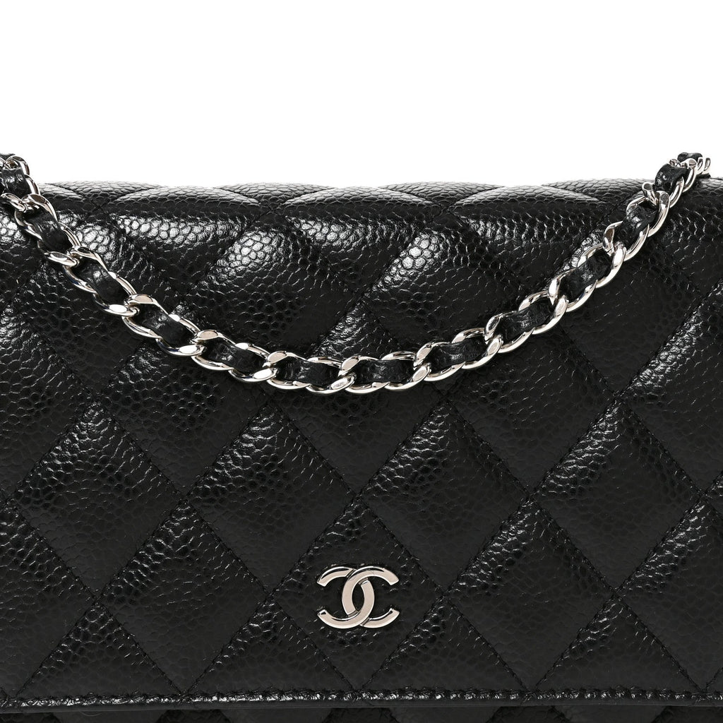 Caviar Quilted Wallet on Chain WOC Black