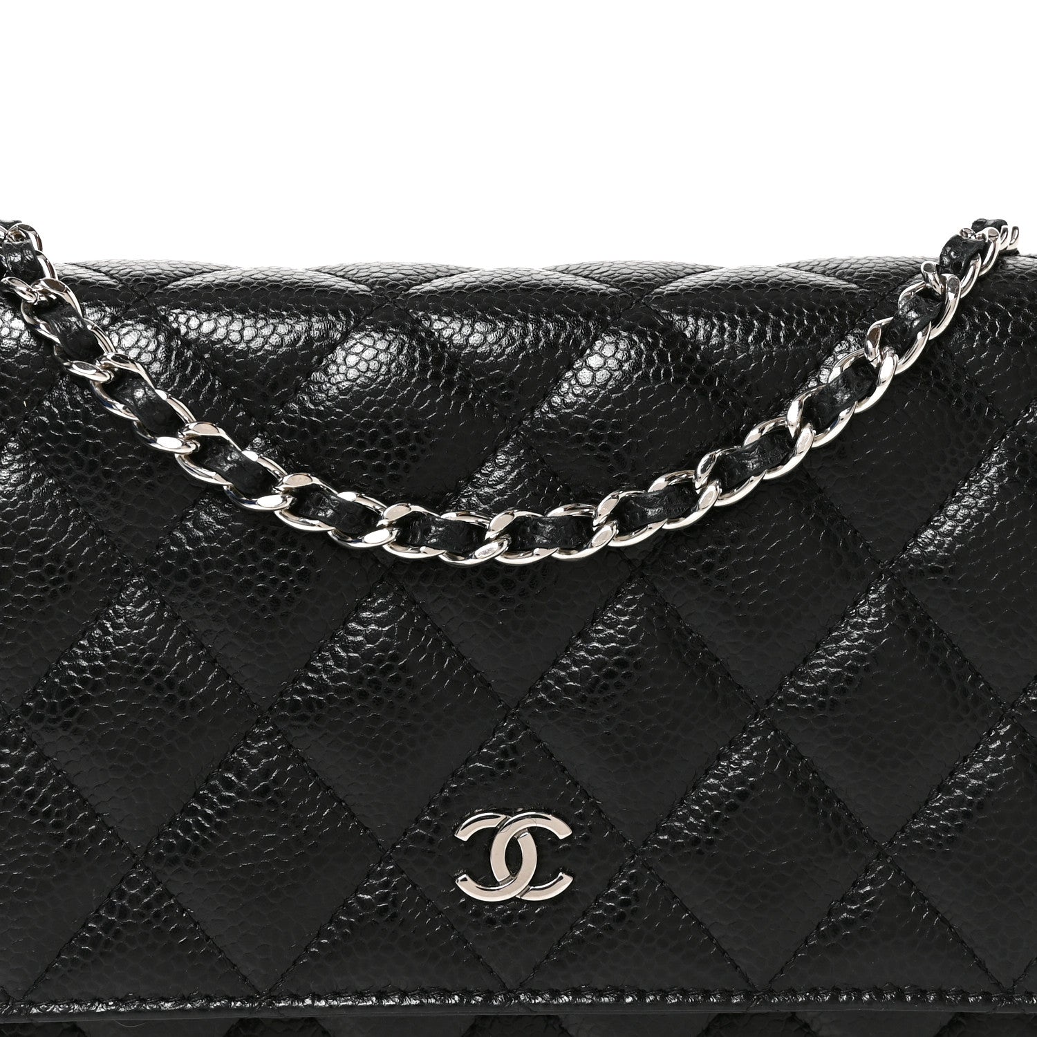 Caviar Quilted Wallet on Chain WOC Black