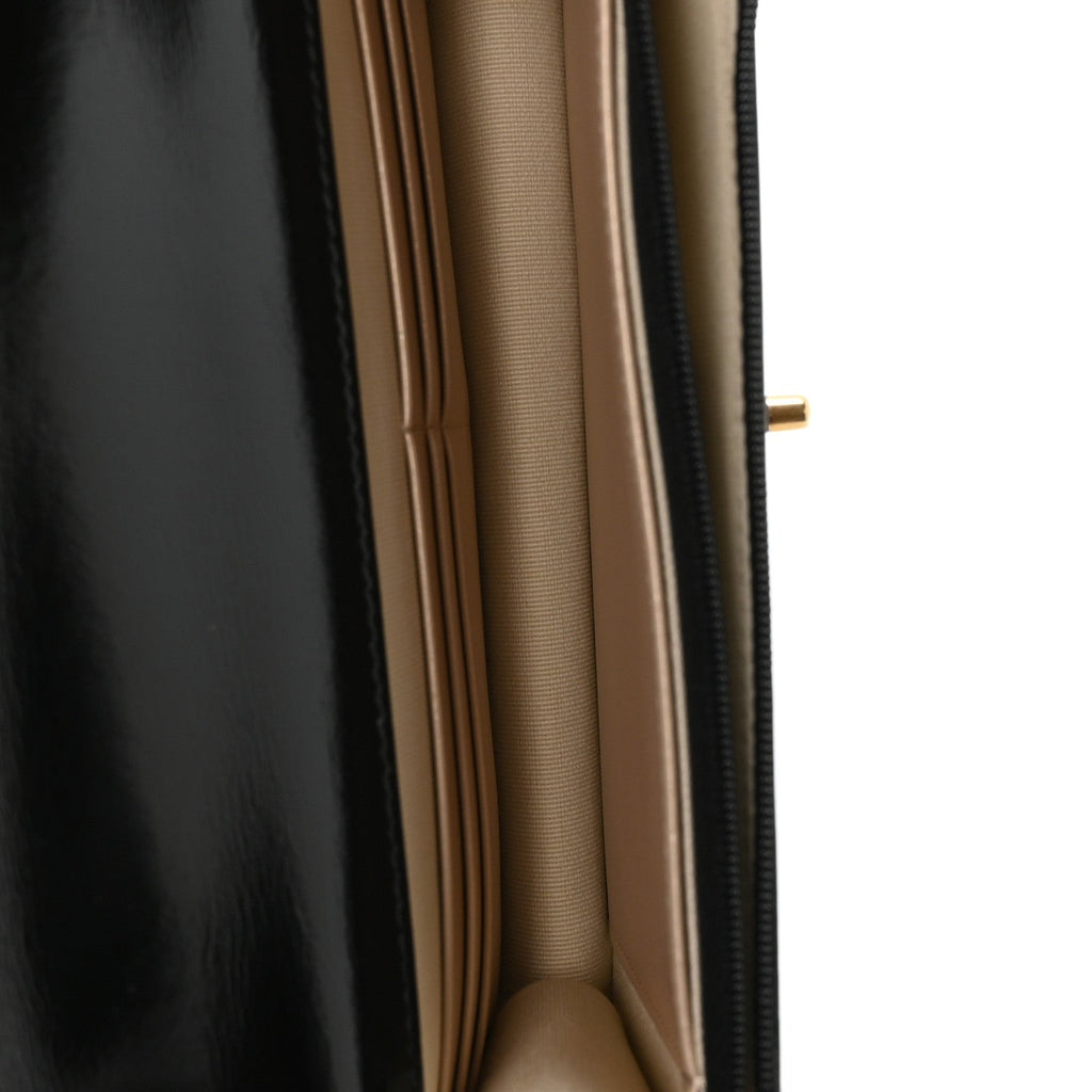 Shiny Crumpled Calfskin Quilted Precious Tie Wallet On Chain WOC Black
