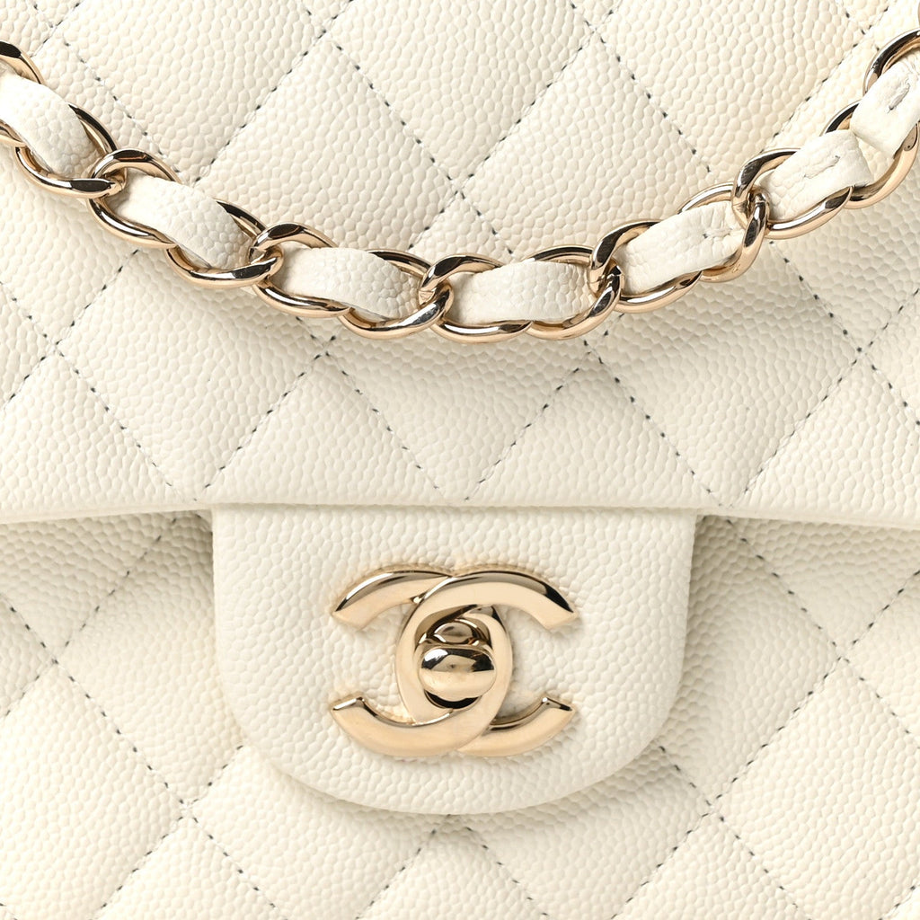 Caviar Quilted Medium Double Flap White