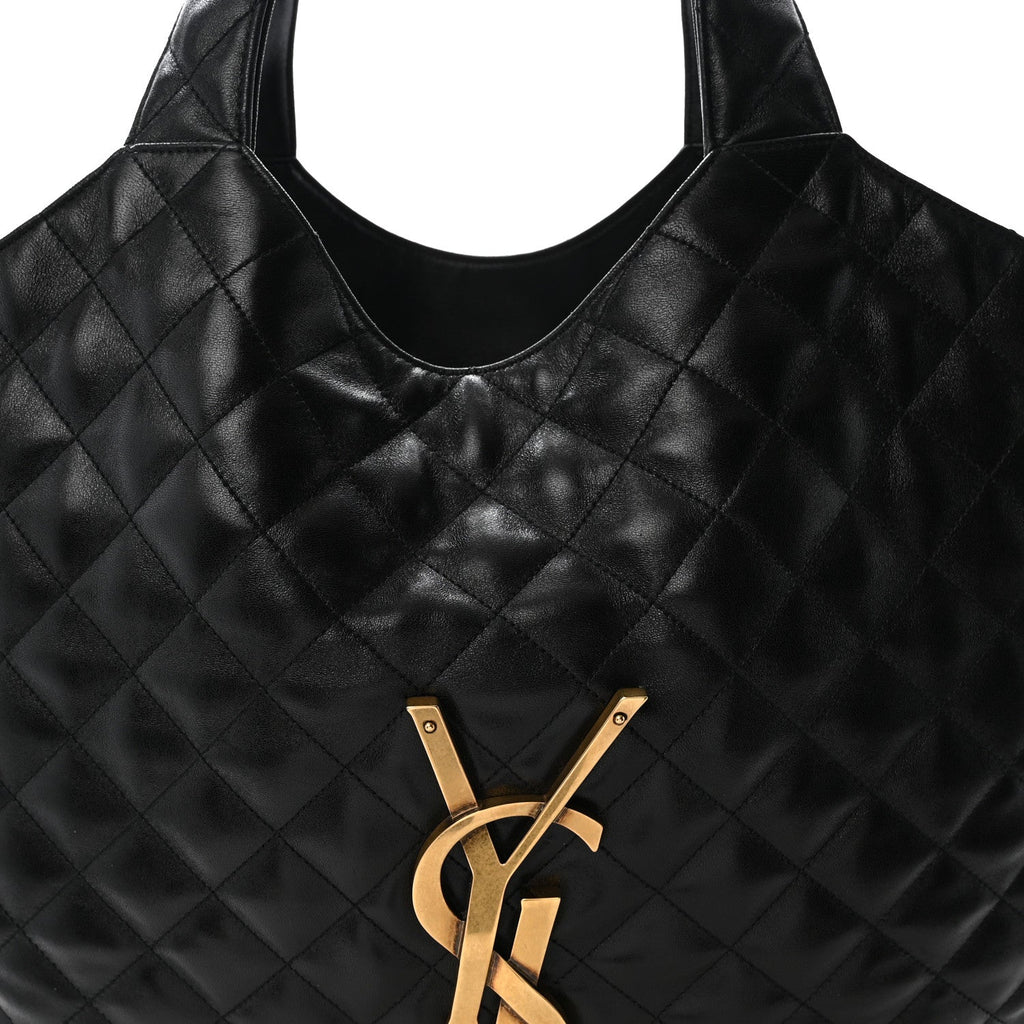 Lambskin Quilted Maxi Icare Shopping Tote Black
