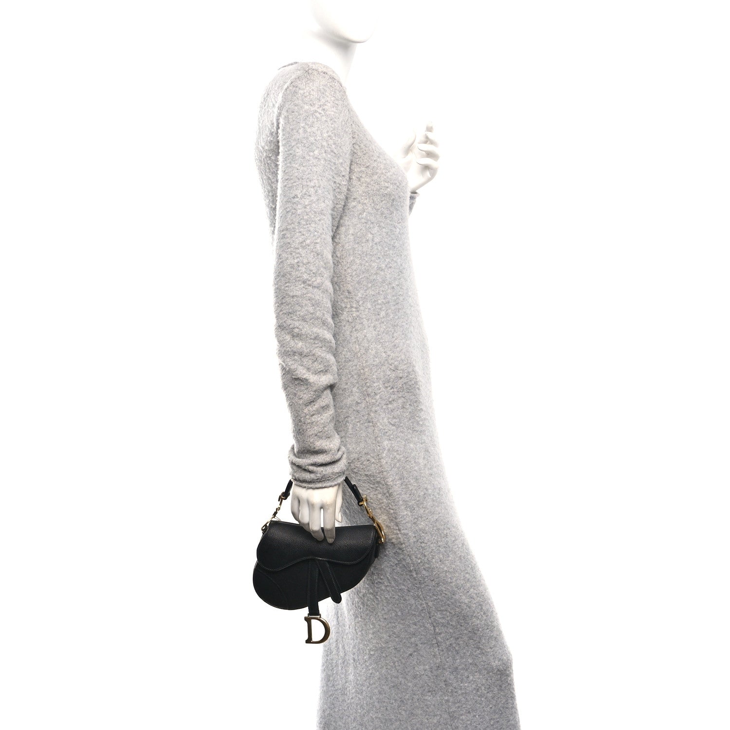 Grained Calfskin Mini Saddle Bag Black