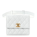 Lambskin Quilted Flap Waist Belt Bag 75 30 White