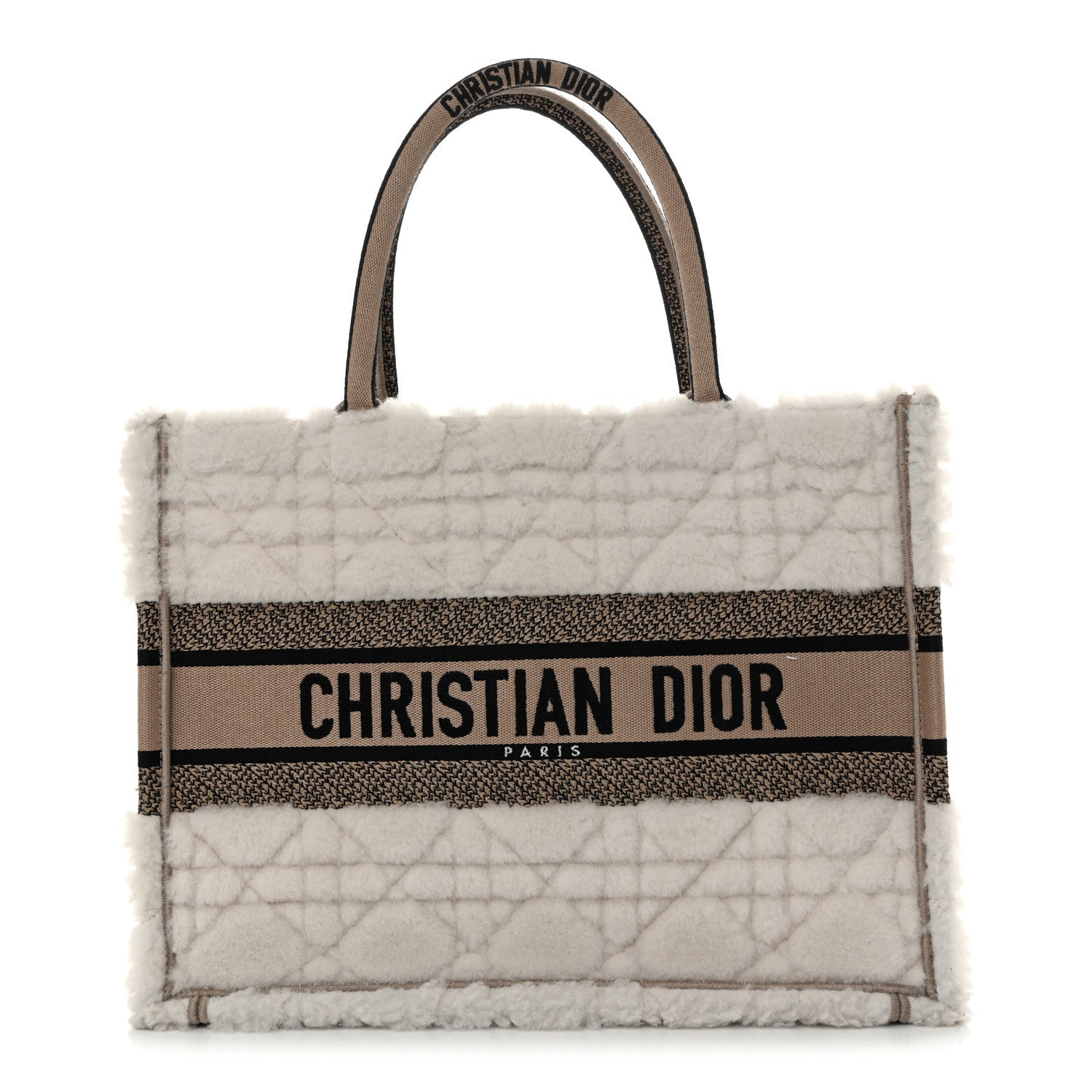 Shearling Cannage Medium Book Tote Ecru Black