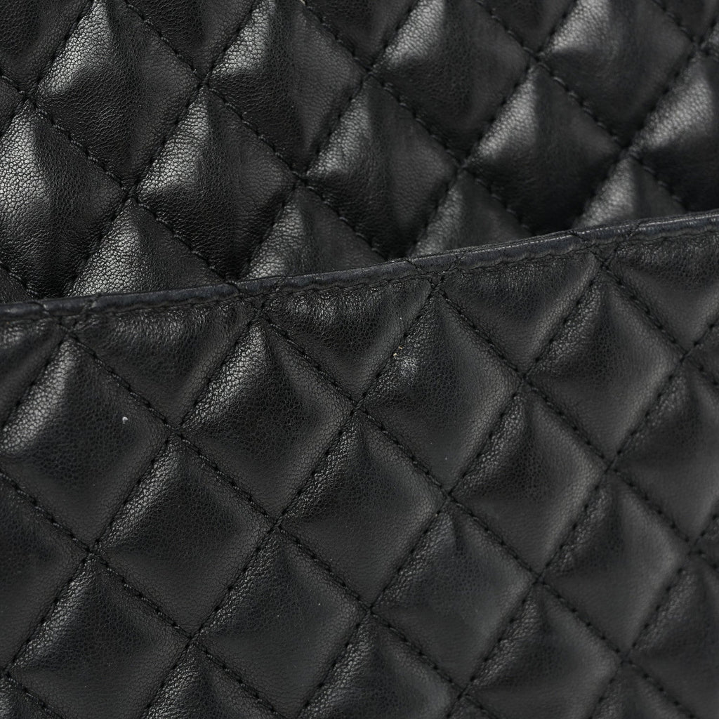 Lambskin Quilted Large Fluffy CC Shopping Tote Black