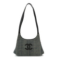 Denim Quilted CC Chocolate Bar Shoulder Bag Blue