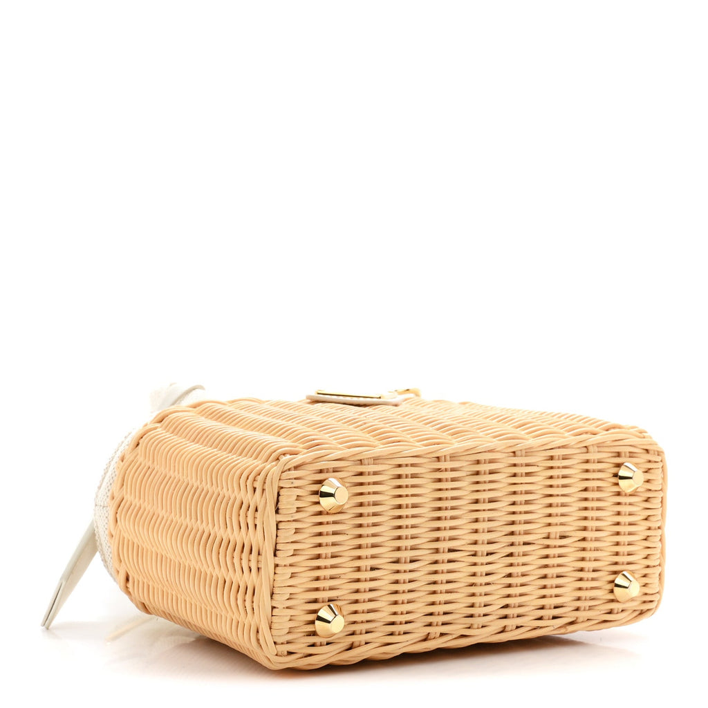 Wicker Canvas Mini Tote Naturale White
