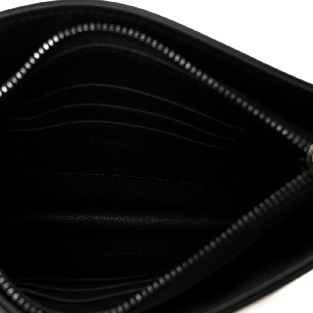 Calfskin Macrocannage Diamond Caro Zipped Pouch With Chain Black