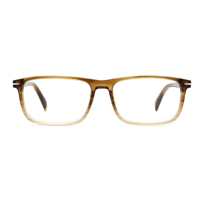 David Beckham Eyeglasses Rectangle Full Rim, Striped Brown Beige Frame and Clear Demo Lenses Lens DB101902ZR00