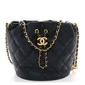 Iridescent Caviar Quilted My Perfect CC Bucket Drawstring Bag Blue