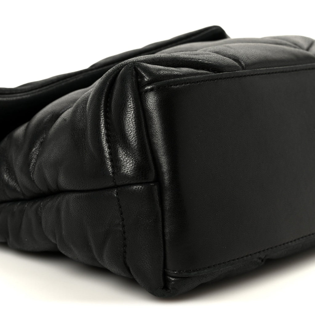 Lambskin Quilted Monogram Monochrome Small Loulou Puffer Chain Satchel Black