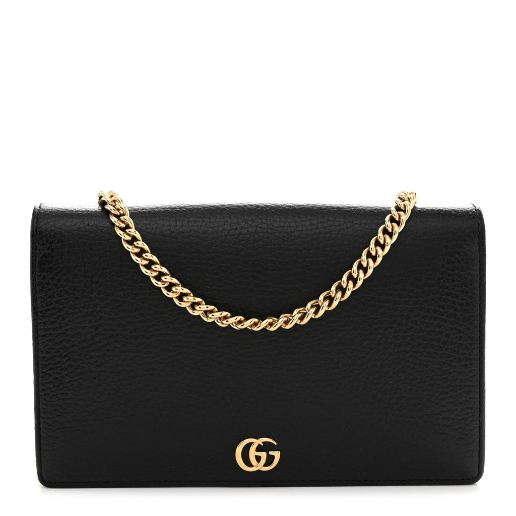 Calfskin Mini GG Marmont Chain Wallet Black