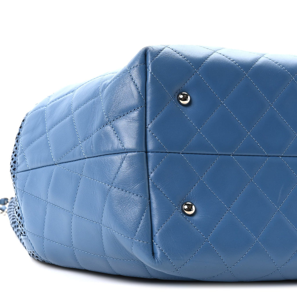 Calfskin Perforated Up In The Air North South Tote Blue