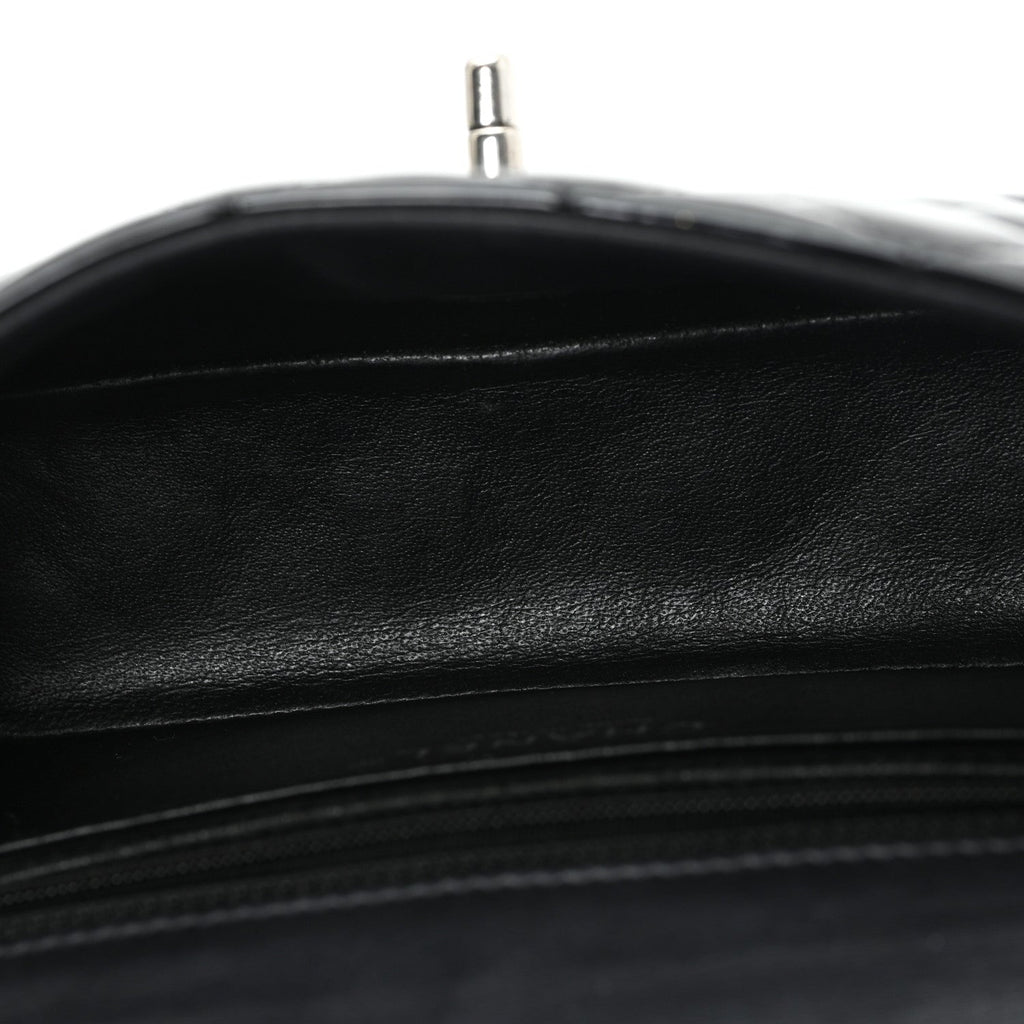 Patent Calfskin Quilted Mini Rectangular Flap Black