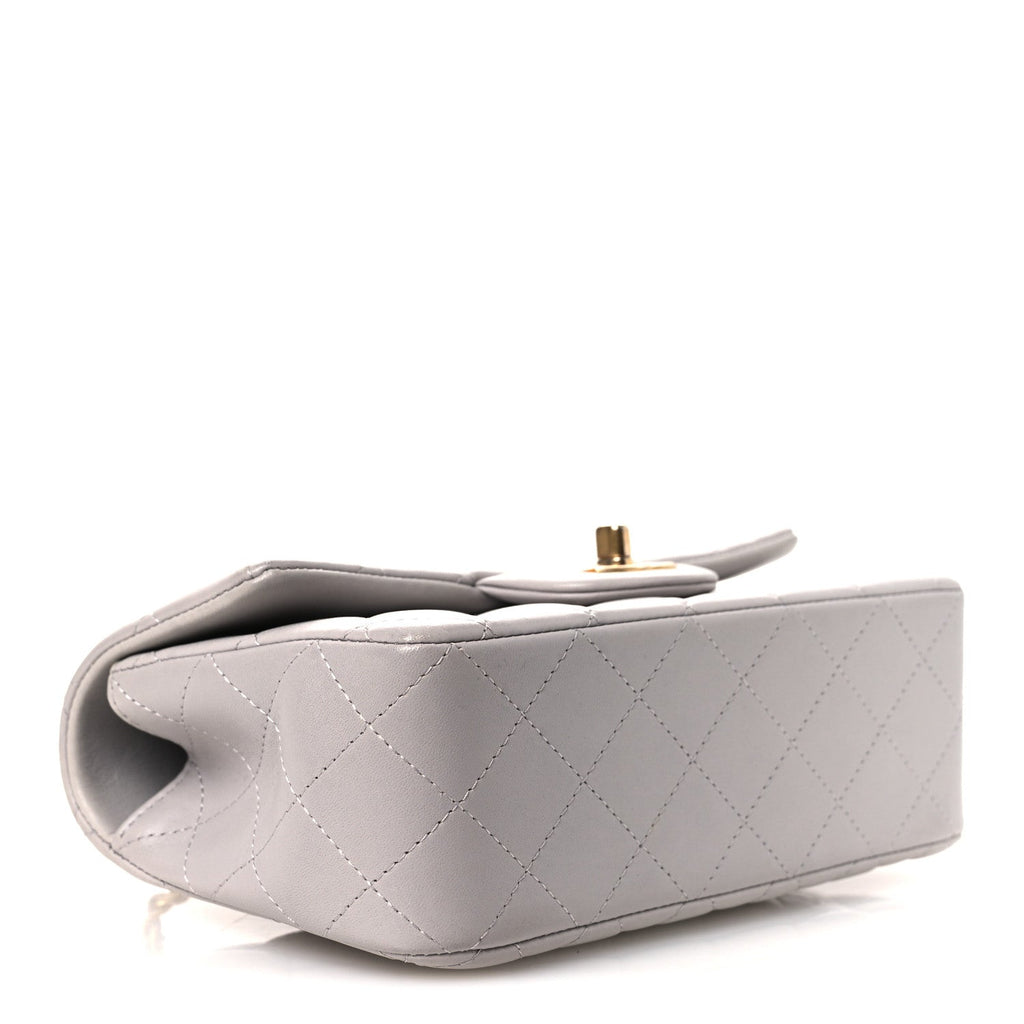 Lambskin Quilted Mini Top Handle Rectangular Flap Grey