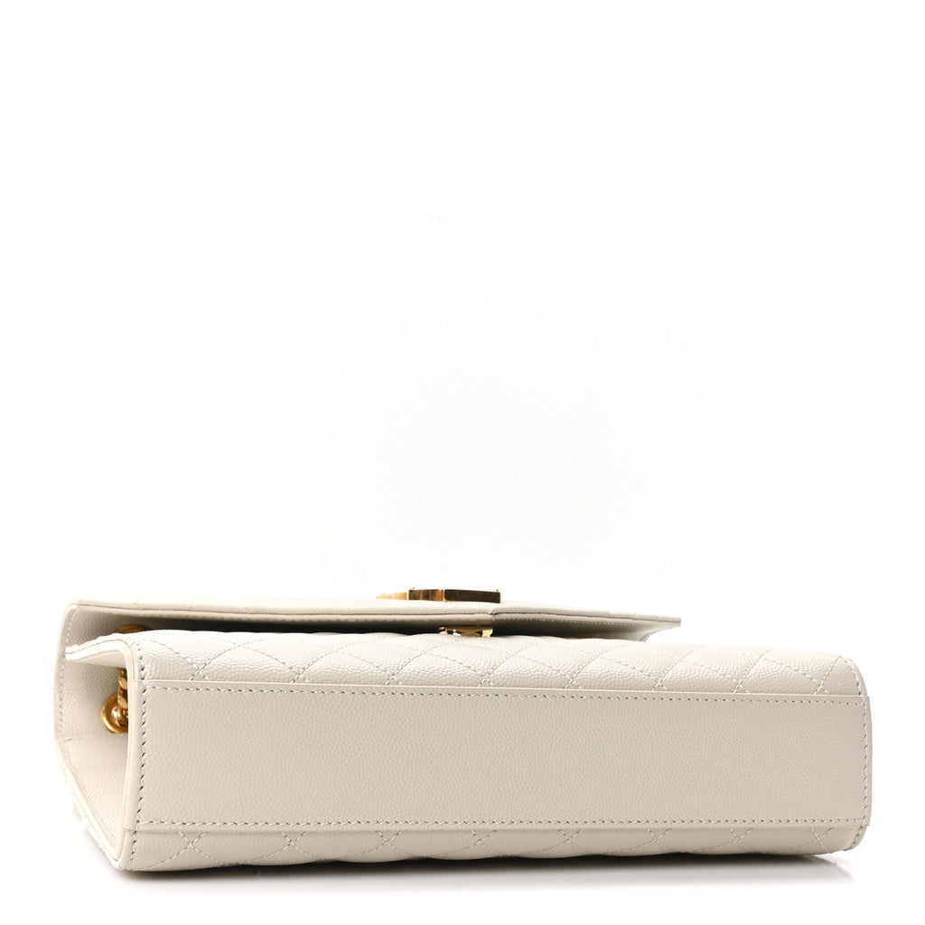 Grain De Poudre Textured Mixed Matelasse Medium Triquilt Monogram Satchel Crema Soft
