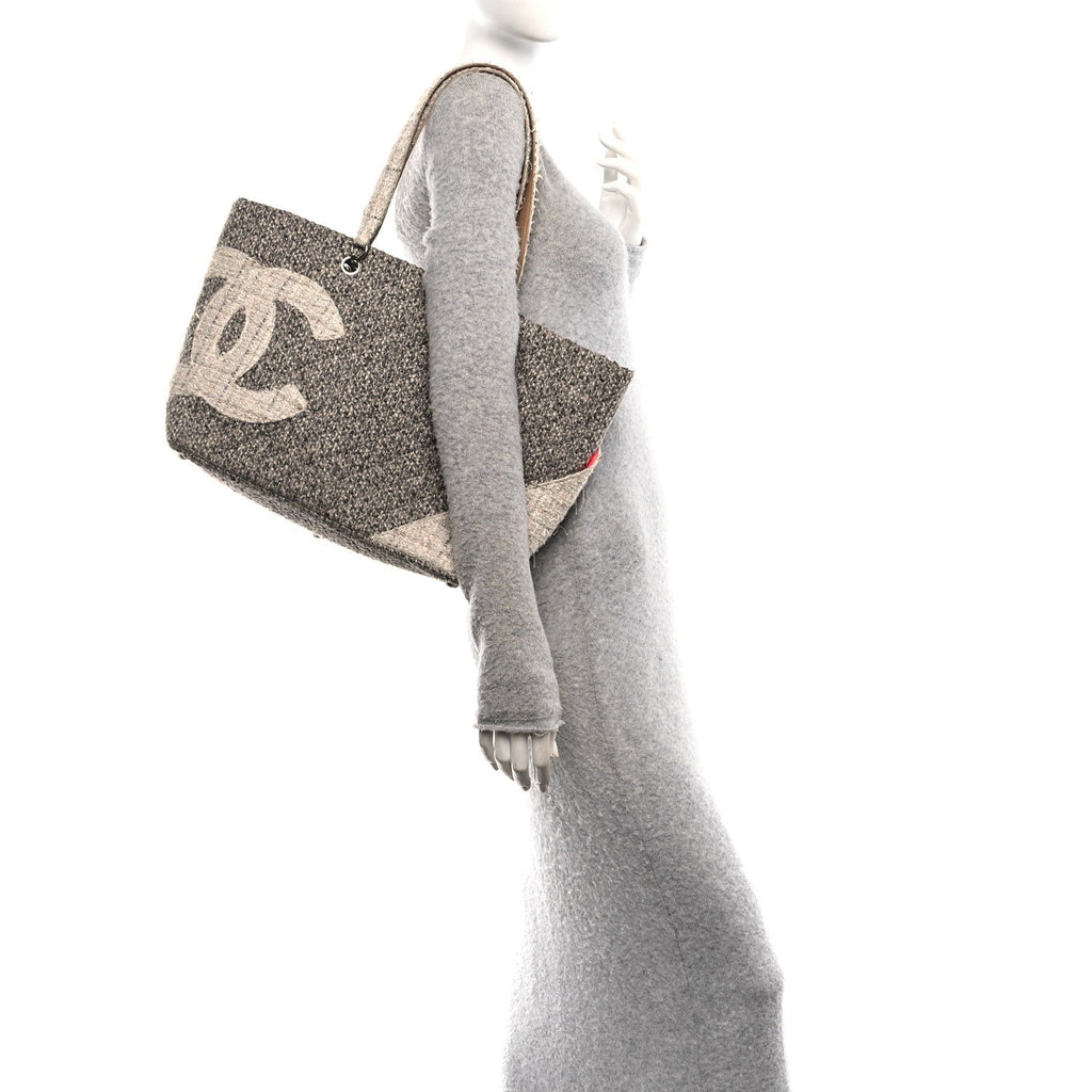 Tweed Quilted Cambon Tote Grey