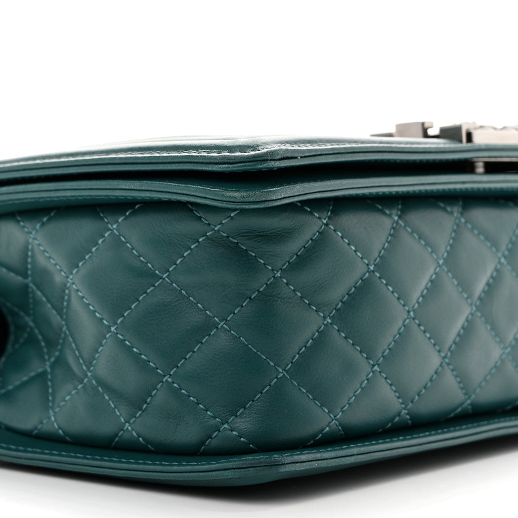 Calfskin Chevron Quilted Medium Boy Flap Turquoise