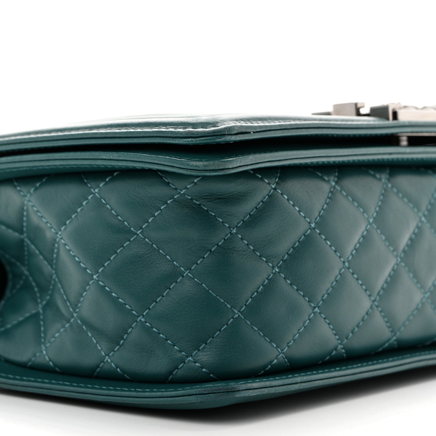 Calfskin Chevron Quilted Medium Boy Flap Turquoise