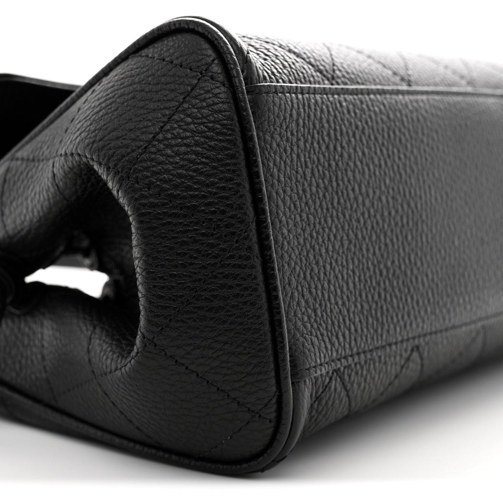 Grained Calfskin Stitched Urban Essentials Small Shopping Bag Black