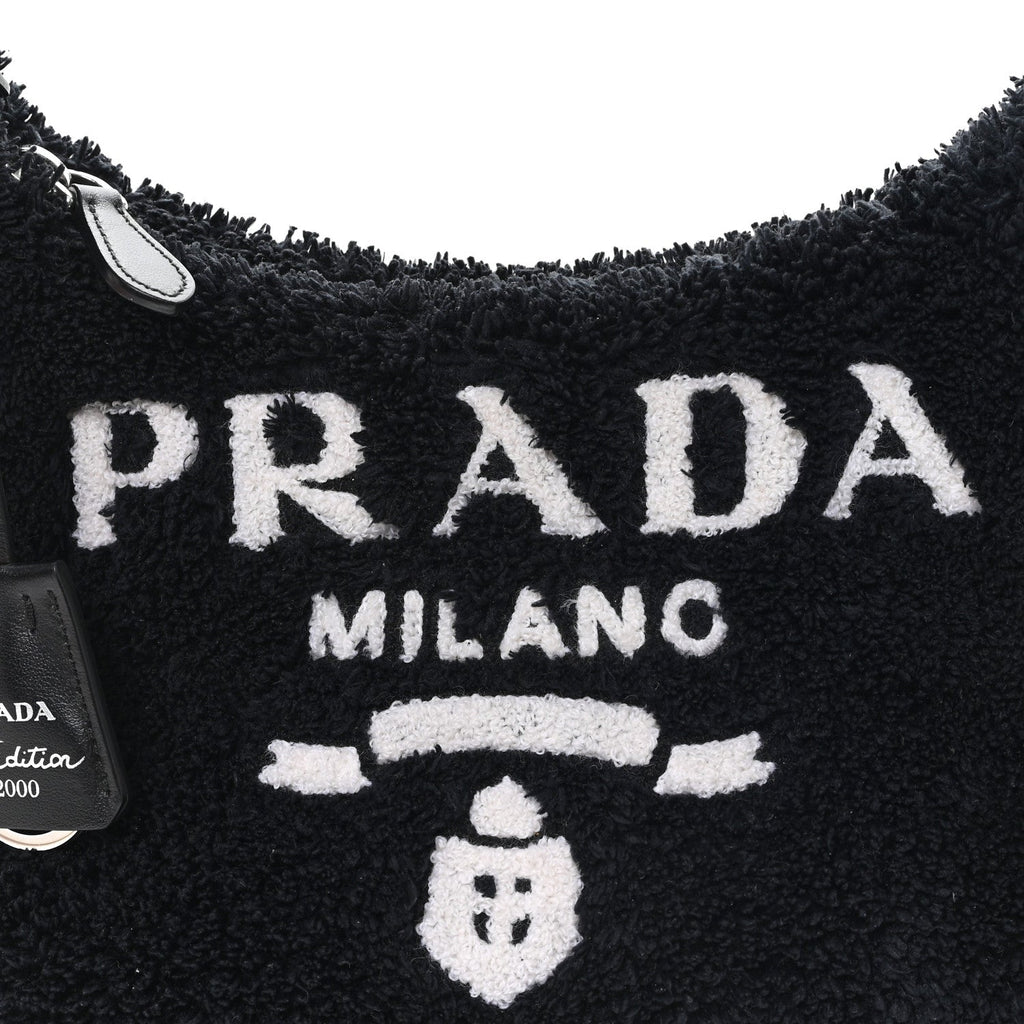 Terry Cloth Mini Re-Edition 2000 Bag Black White