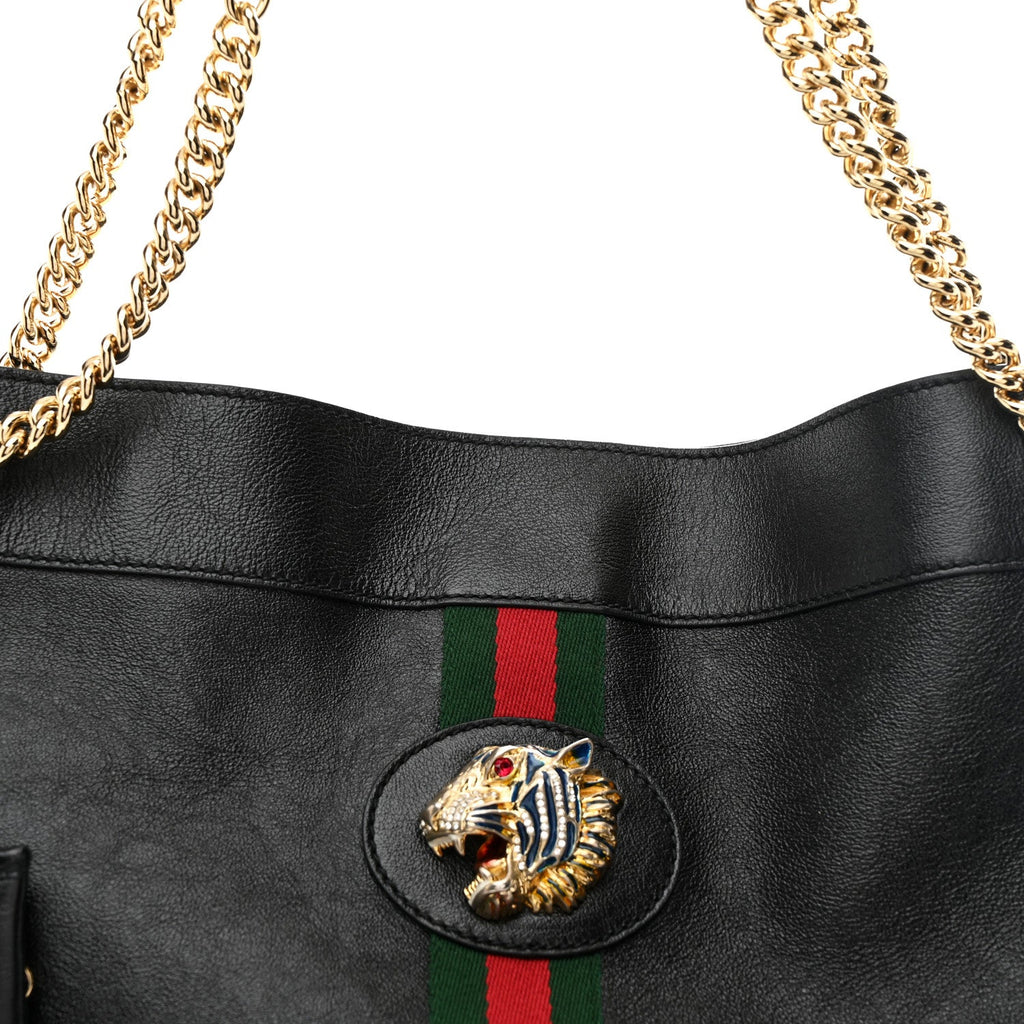 Calfskin Large Rajah Chain Tote Black