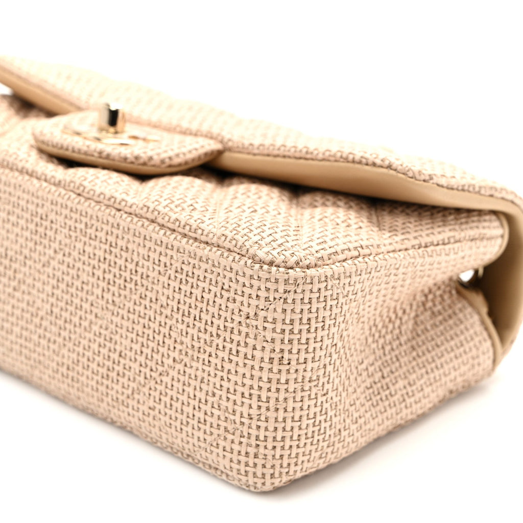 Braided Raffia Quilted Mini Rectangular Flap Dark Beige