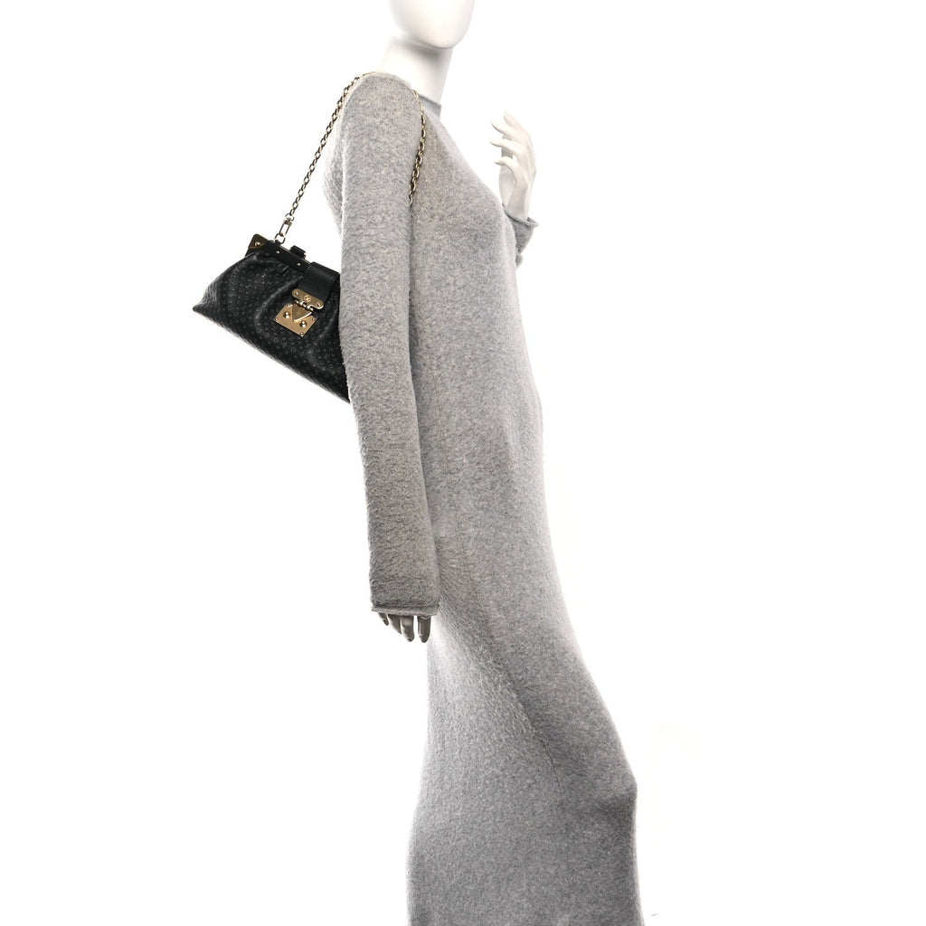 Calfskin Nanogram Embossed Clutch Black