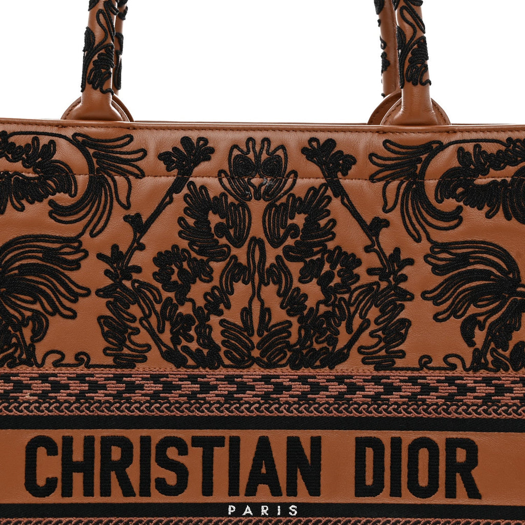 Calfskin Cornely-Effect Embroidery Large Book Tote Brown Black
