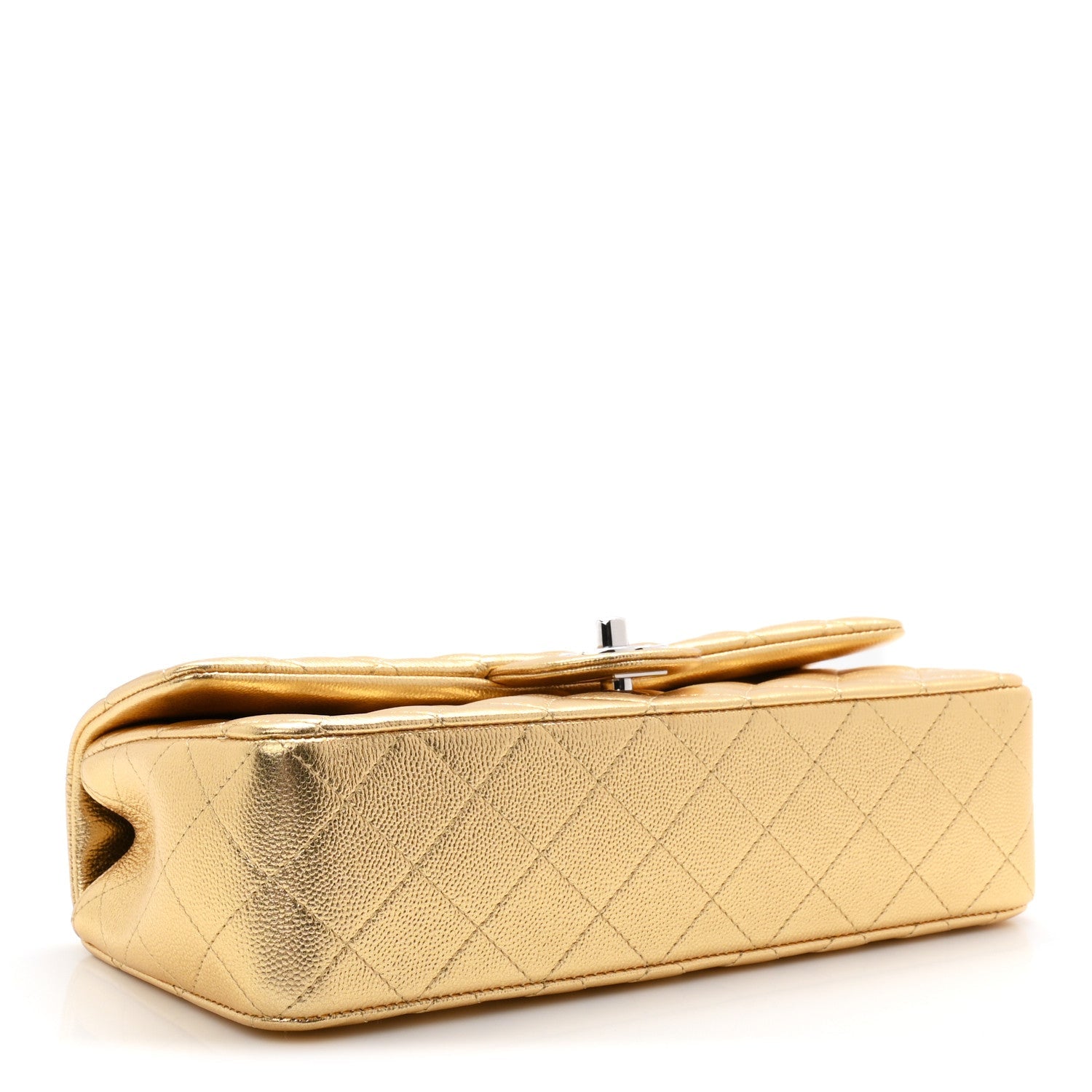 Metallic Caviar Quilted Top Handle East West Flap Gold Gold