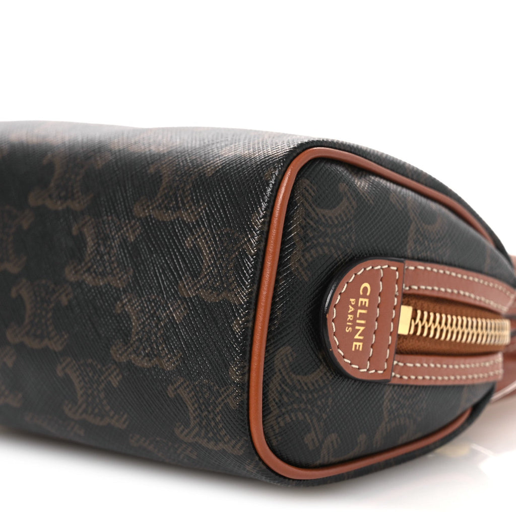 Triomphe Canvas Calfskin Mini Boston Bag Tan