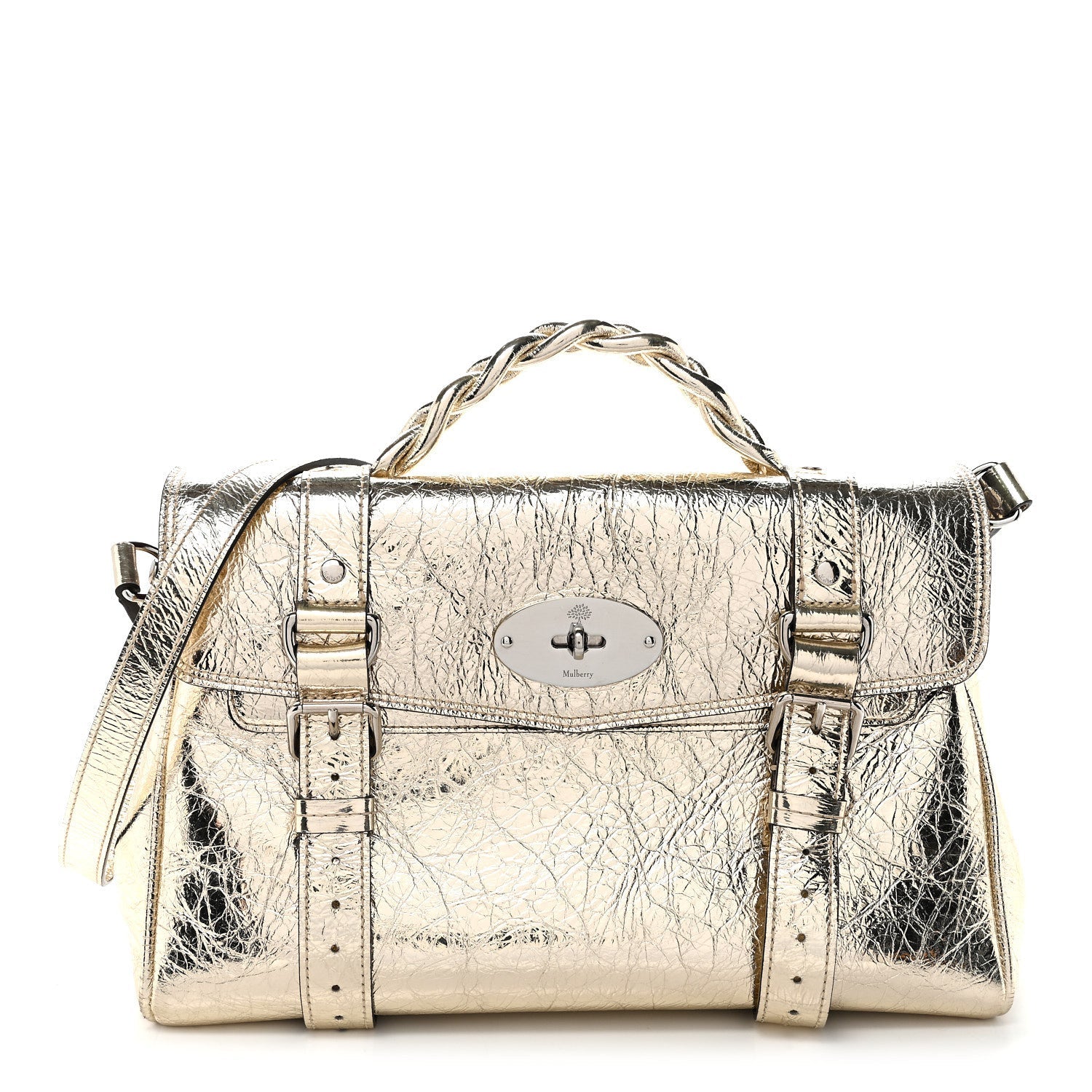 Metallic Crinkled Calfskin Medium Alexa Gold